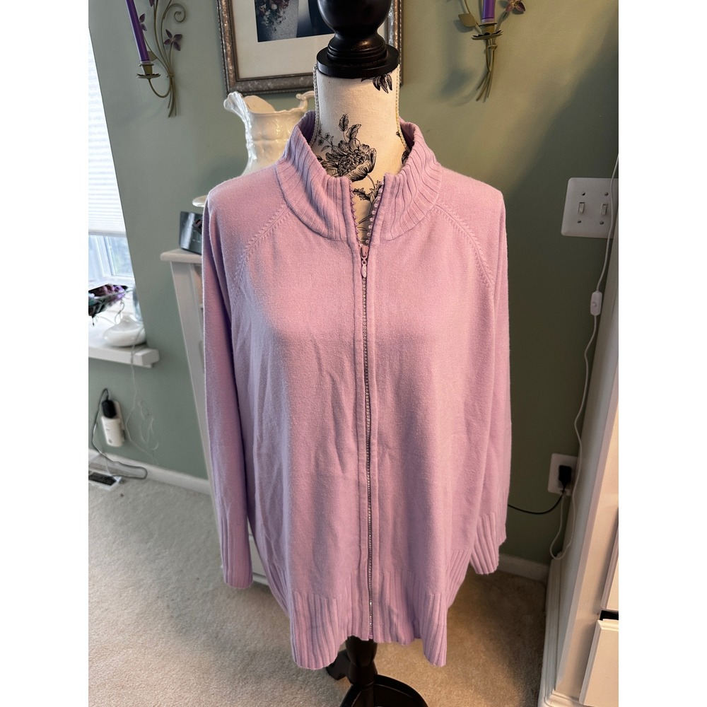 Quacker Factory Lavender Rhinestone Zip Front Cardigan Sweater 3X Purple A3788